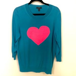 J Crew teal heart sweater size XL